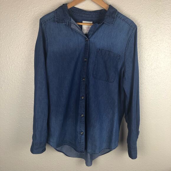 SO Favorite Button Down Shirt Blue Chambray Long Sleeve Button Up - Picture 2 of 6